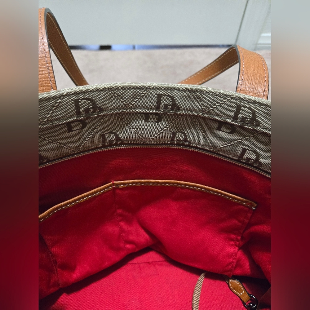 Dooney & Bourke Beige and Brown Logo Tote - Picture 7 of 13